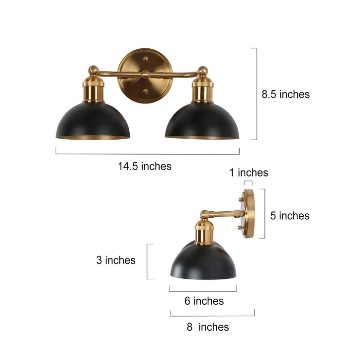 Nephru 2-Light Black and Brass Bathroom Vanity Light
