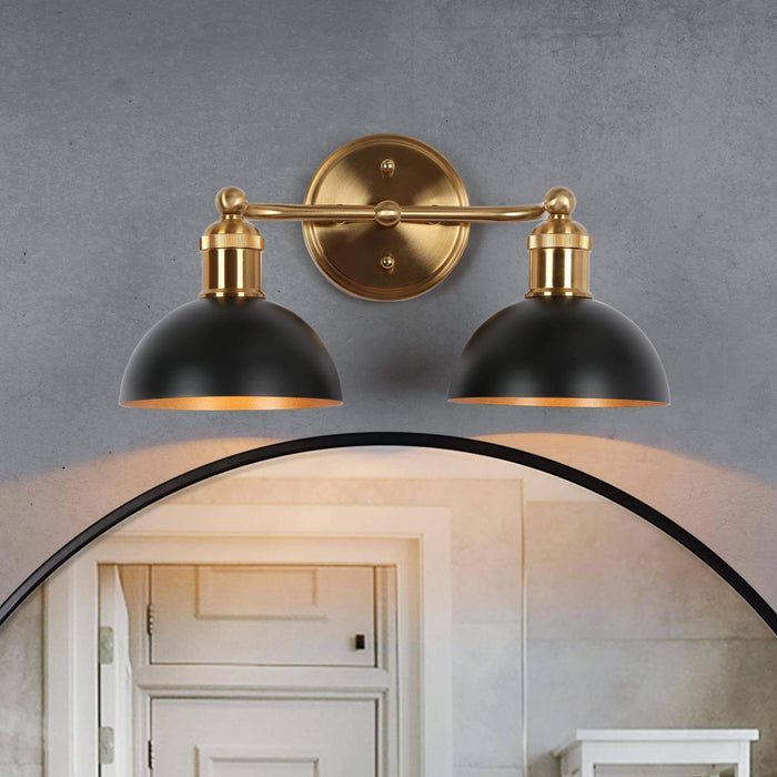 Nephru 2-Light Black and Brass Bathroom Vanity Light
