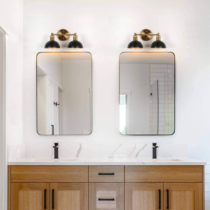Nephru 2-Light Black and Brass Bathroom Vanity Light