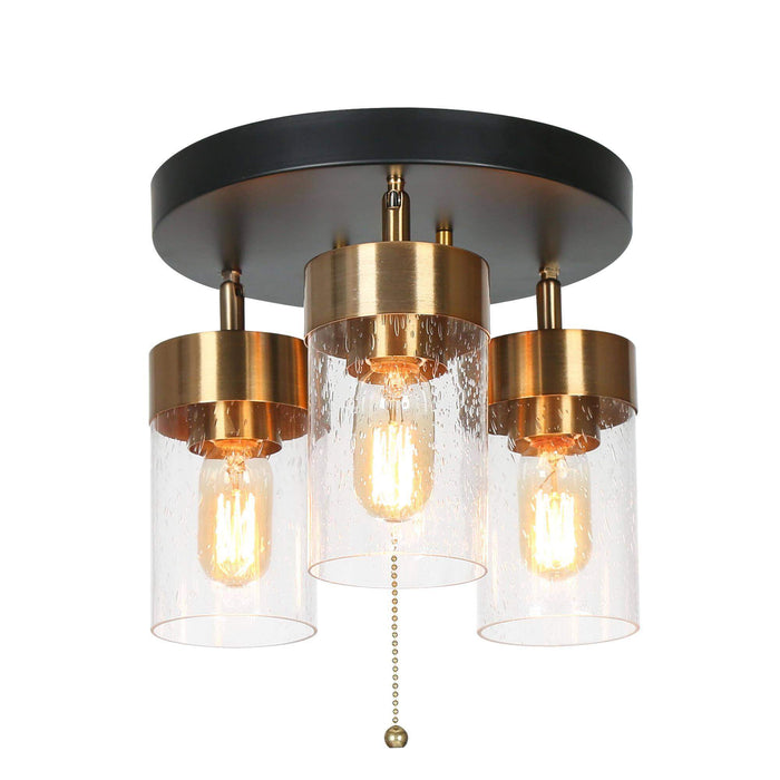 Hormos 3-Light Black and Brass Semi-Flush Mount Light