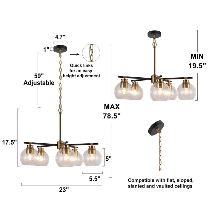 Amiry 5-Light Black And Brass Seeded Glass Chandelier