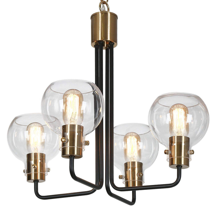 Luffa 4-Light Black and Brass Chandelier