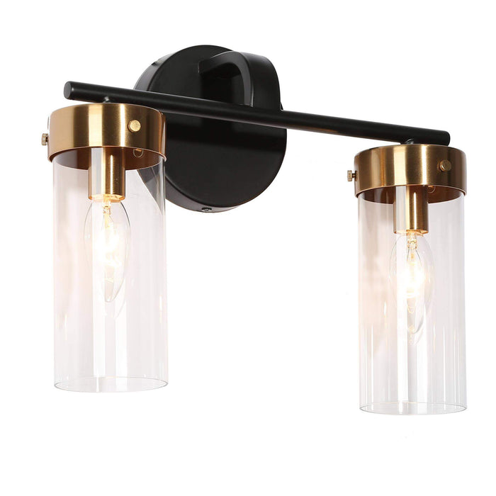 Jujueo 2-Light Black and Brass Bathroom Vanity Light