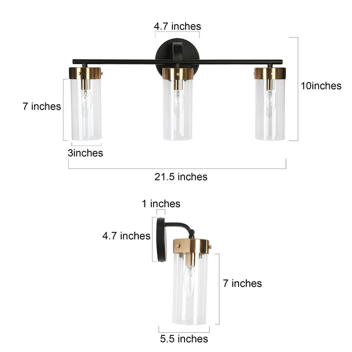 Jujueo 3-Light Black and Brass Bathroom Vanity Light