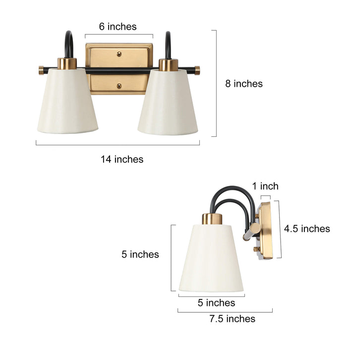 Jewem 2-Light Black and Brass Bathroom Vanity Light