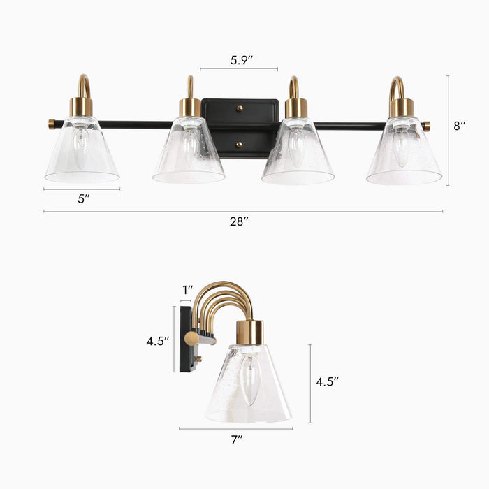 Amaduz 4-Light Black and Brass Bathroom Vanity Light