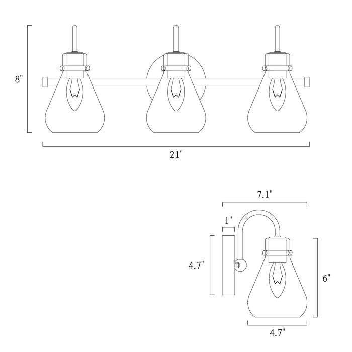 Thimbe 3-Light Brass Bathroom Vanity Light