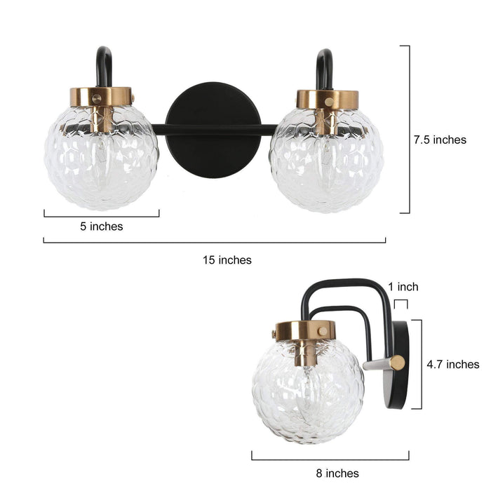 Astrid 2-Light Black and Brass Bathroom Vanity Light