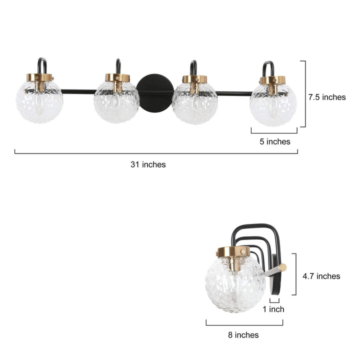Astrid 4-Light Black and Brass Bathroom Vanity Light