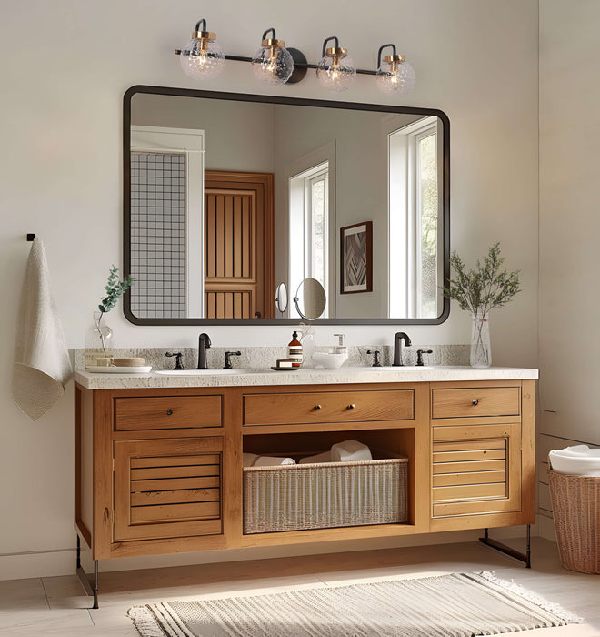 Astrid 4-Light Black and Brass Bathroom Vanity Light