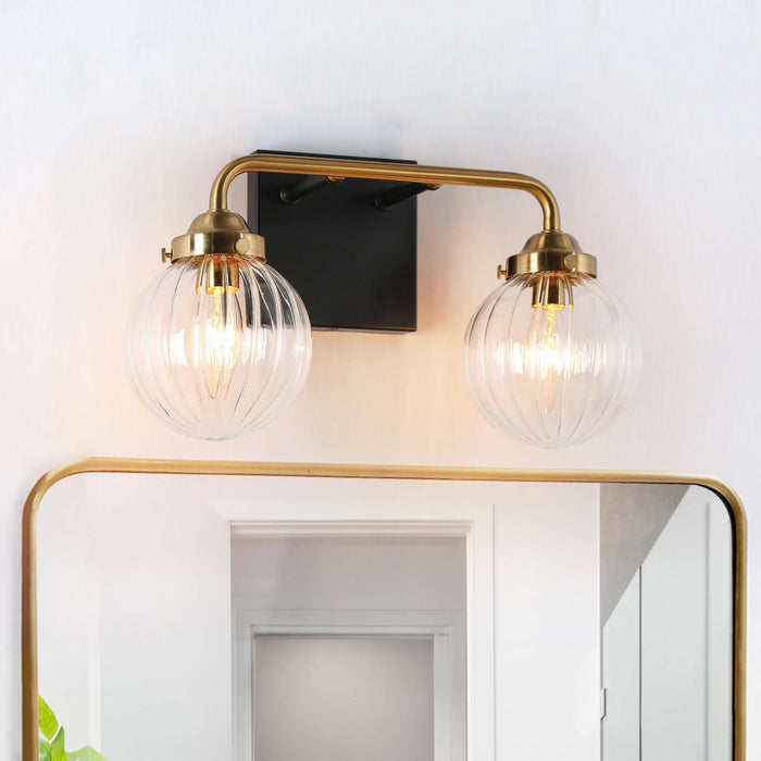 Arosia 2-Light Black and Brass Bathroom Vanity Light