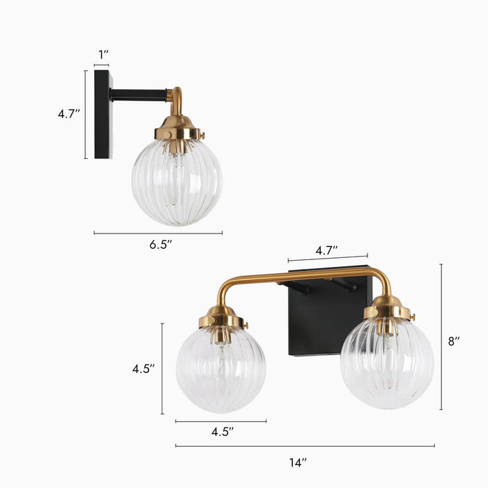Arosia 2-Light Black and Brass Bathroom Vanity Light