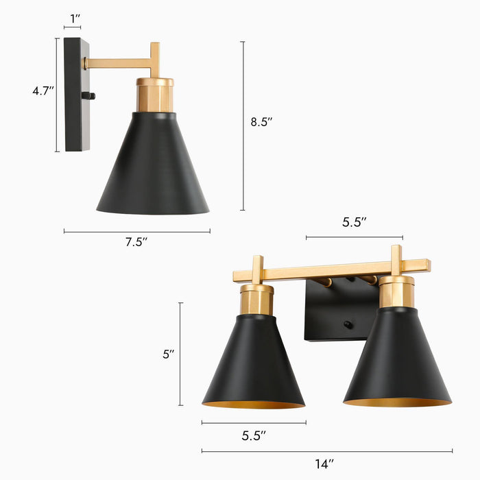 Umbrim 2-Light Black and Gold Bathroom Vanity Light