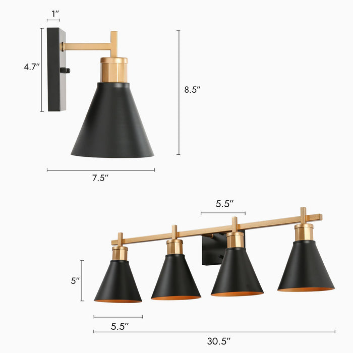 Umbrim 4-Light Black and Gold Bathroom Vanity Light