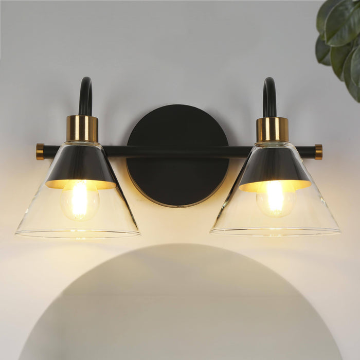 Moolis 2-Light Black and Brass Bathroom Vanity Light