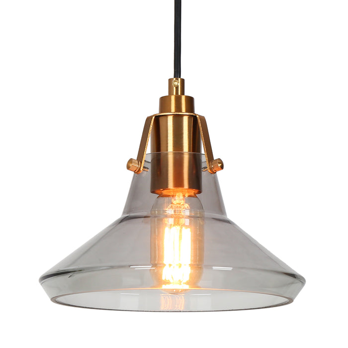 Tencan 1-Light Black and Brass Glass Cone Pendant Light