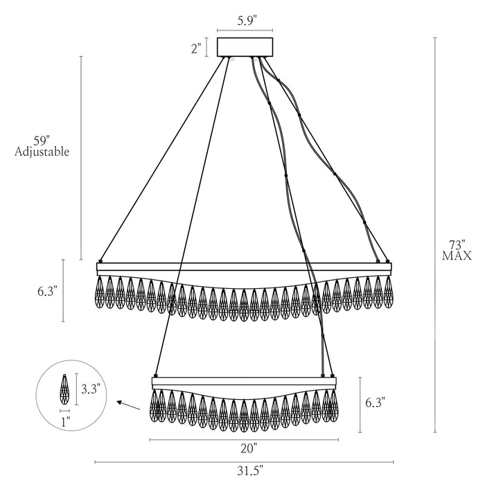 Andrel 2-Light LED Black and Brass Chandelier