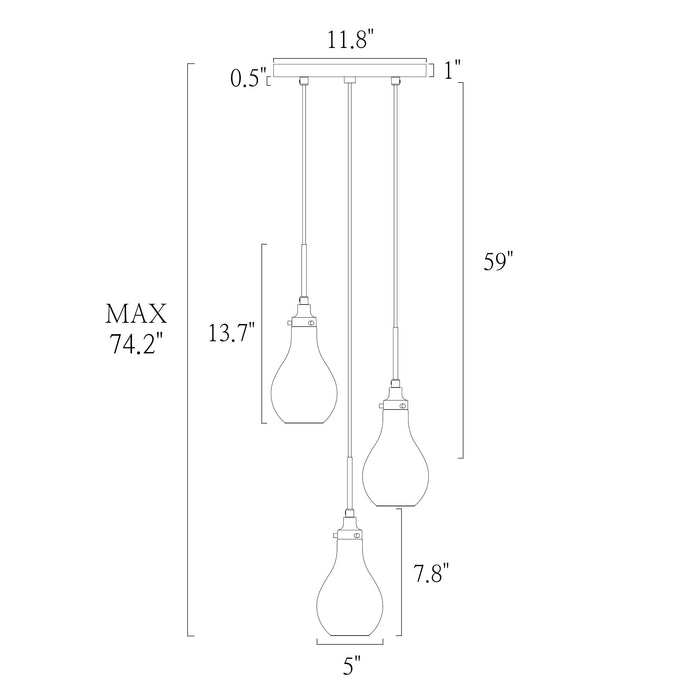 Maviren 3-Light Black And Brass Chandelier