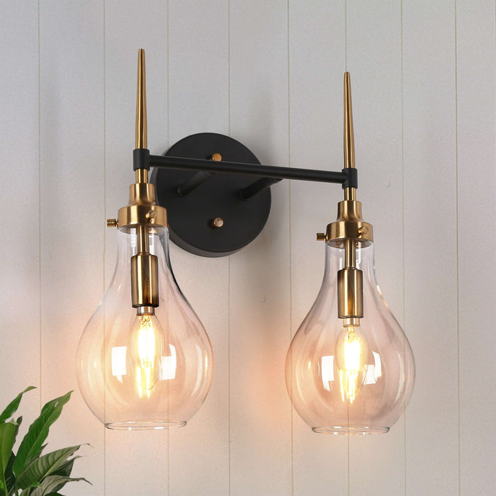 Luxite 2-Light Black and Brass Bathroom Vanity Light
