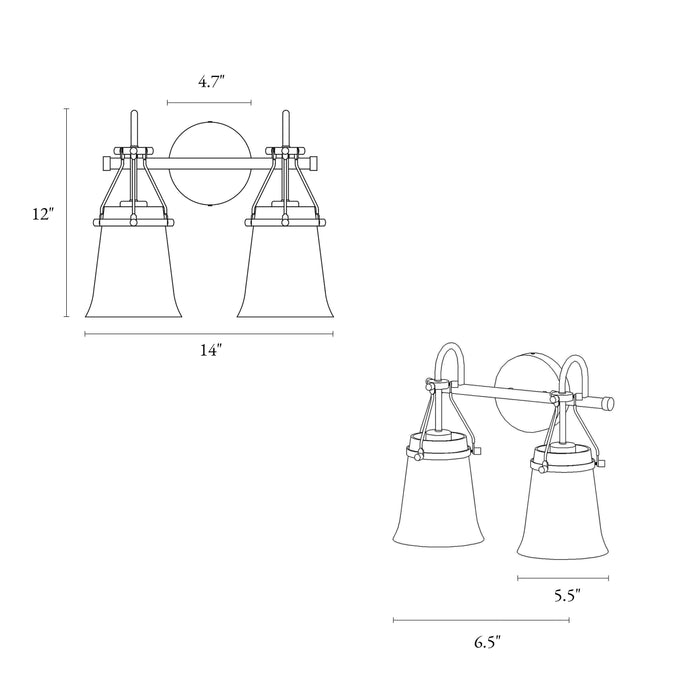 Auisre 2-Light Black and Brass Bathroom Vanity Light