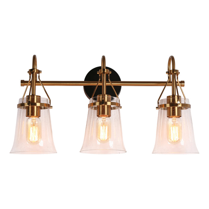 Auisre 3-Light Gold Seeded Glass Cone Vanity Light