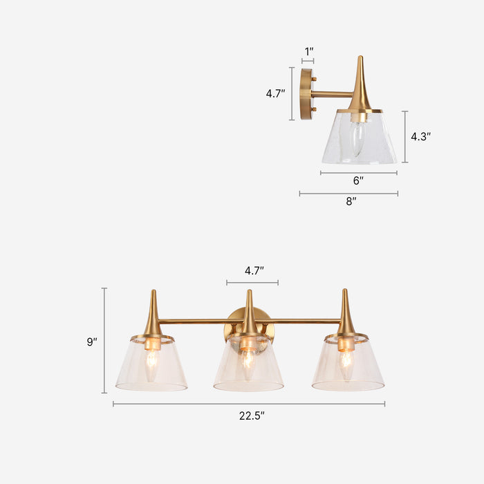 Quordi 3-Light Brass Bathroom Vanity Light