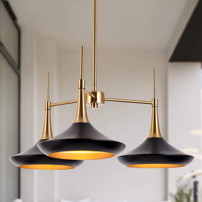 Jolyves 3-Light Black and Brass Chandelier