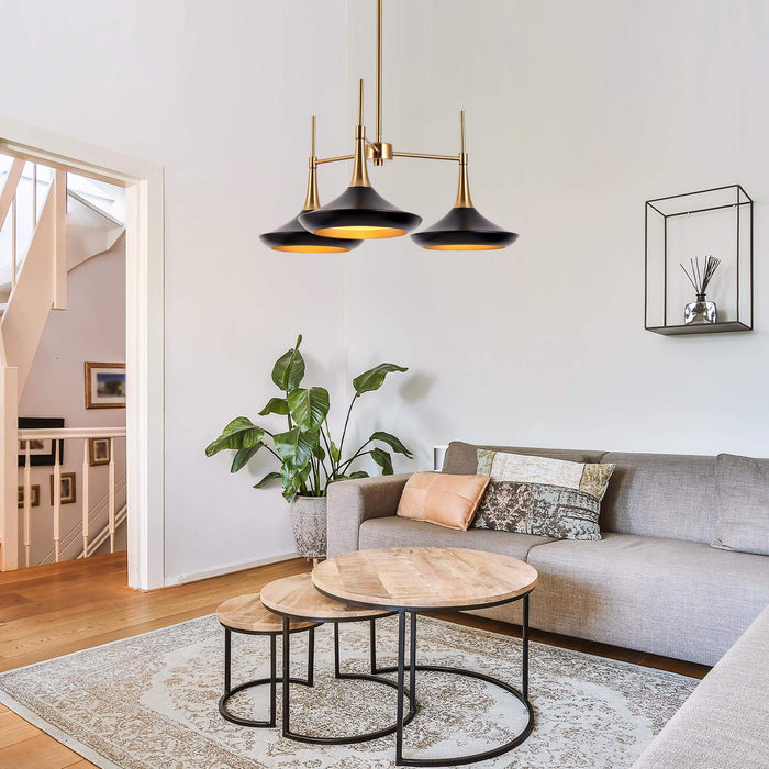 Jolyves 3-Light Black and Brass Chandelier