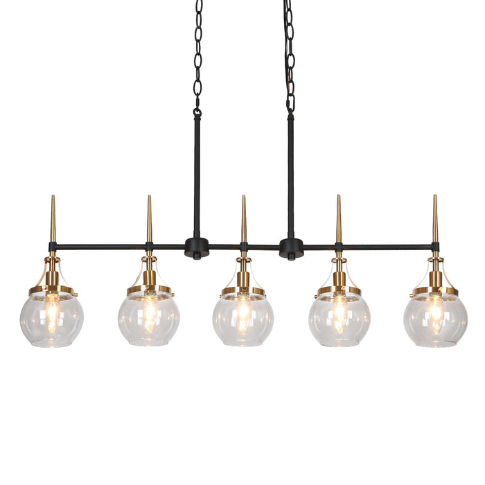 Nivella 5-Light Black and Brass Glass Linear Island Light