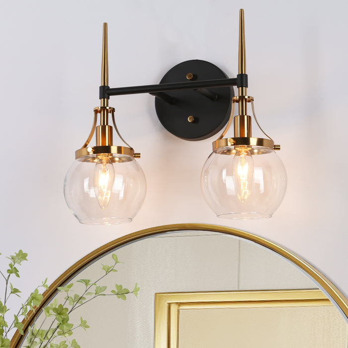 Nivella 2-Light Black and Brass Bathroom Vanity Light
