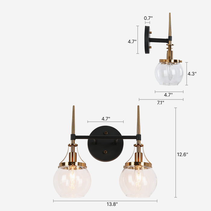 Nivella 2-Light Black and Brass Bathroom Vanity Light