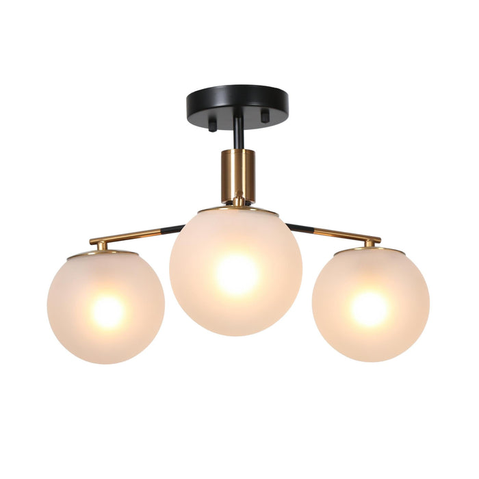 Wamita 3-Light Black and Brass Semi-Flush Mount Light