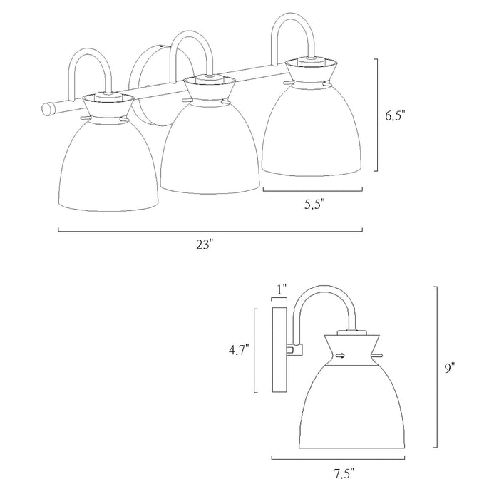 Ravilen 3-Light Black and Brass Bathroom Vanity Light