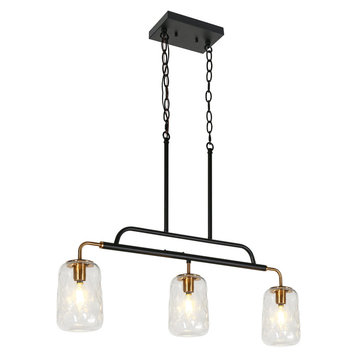 Erharting 3-Light 30.5-in Black Modern Linear Kitchen Island Light with Textured Glass