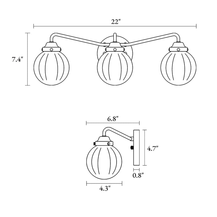 Amarant 3-Light Brass Bathroom Vanity Light