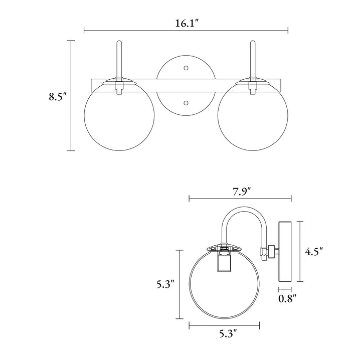 Aladari 2-Light Black and Brass Bathroom Vanity Light