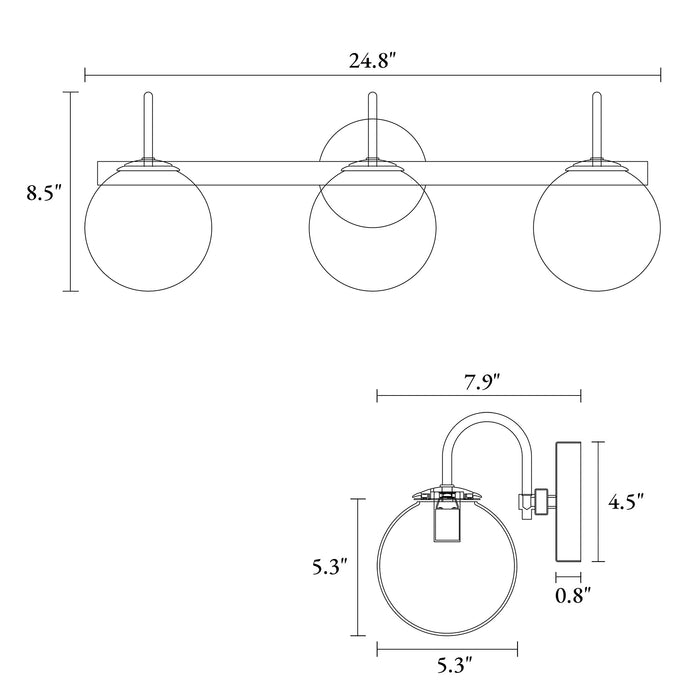 Aladari 3-Light Black and Brass Bathroom Vanity Light