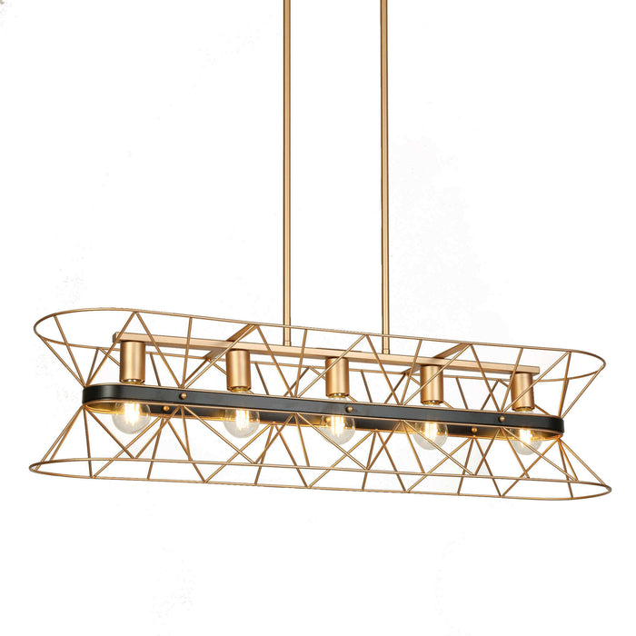 Lurtus 5-Light Black and Gold Metal Rectangle Island Light