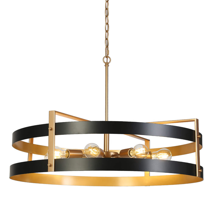 Gilden 8-Light Gold and Black Metal Drum Chandelier
