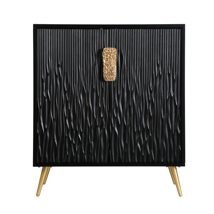 Velmone Modern Black Textured Cabinet with Gold Accents and Sleek Metal Legs