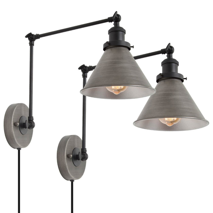 Wolemia 1-Light Black Metal Cone Shade Swing Arm Lights Set of 2