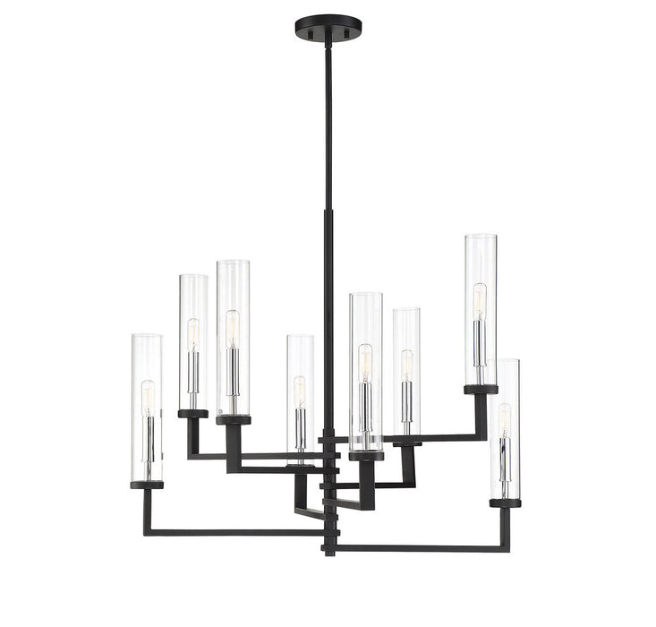 Folsom 8-Light Adjustable Chandelier in Matte Black with Polished Chrome Accents