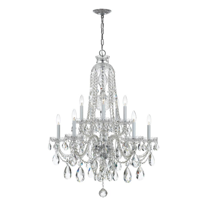 Traditional Crystal 10 Light Hand Cut Crystal Polished Chrome Chandelier