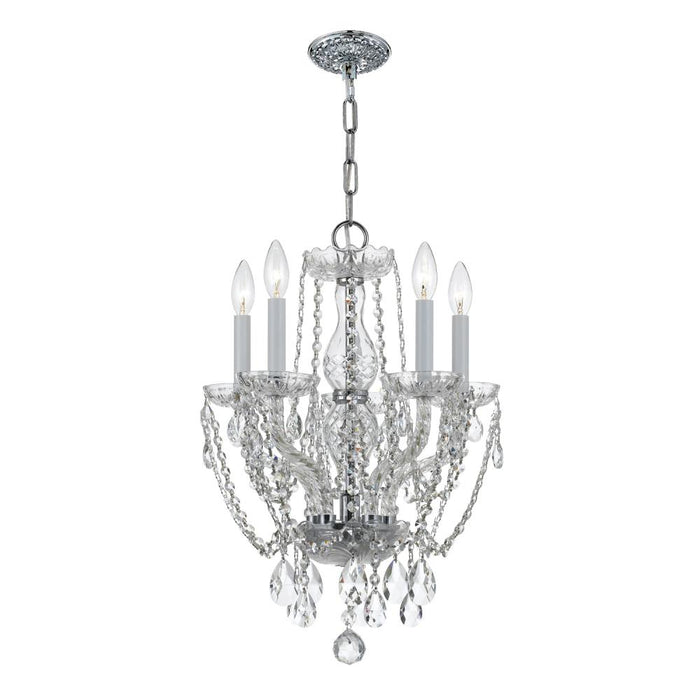 Traditional Crystal 5 Light Hand Cut Crystal Polished Chrome Mini Chandelier