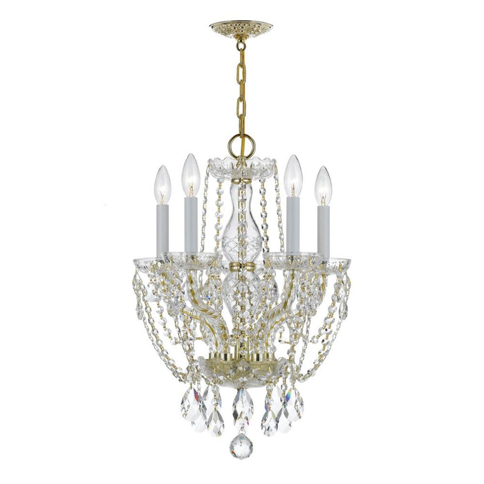 Traditional Crystal 5 Light Hand Cut Crystal Polished Brass Mini Chandelier