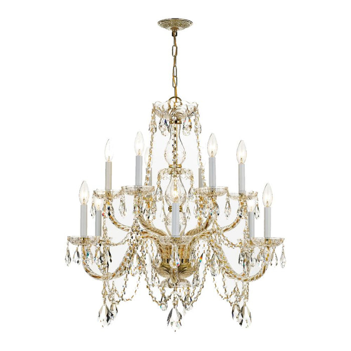 Traditional Crystal 12 Light Spectra Crystal Polished Brass Chandelier