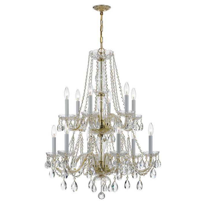Traditional Crystal 12 Light Spectra Crystal Polished Brass Chandelier