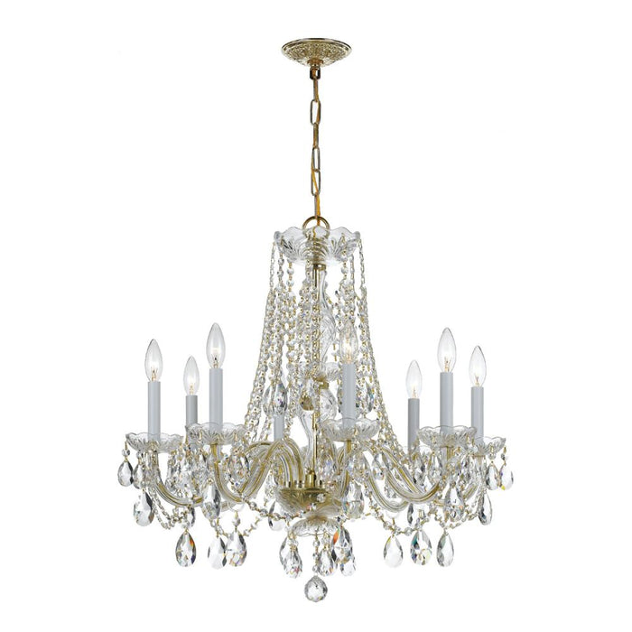 Traditional Crystal 8 Light Swarovski Strass Crystal Polished Brass Chandelier