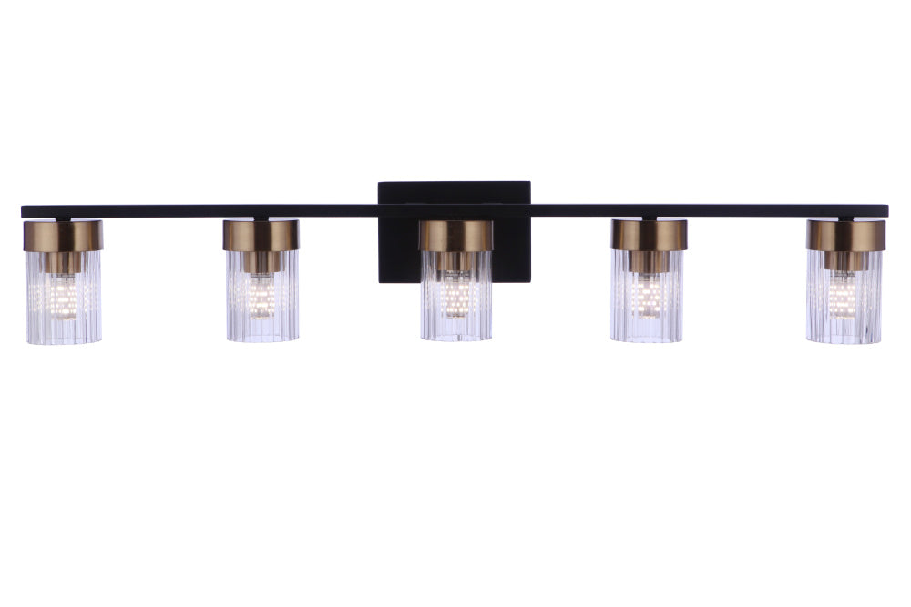 Bond Street 5 Light Vanity in Flat Black/Satin Brass