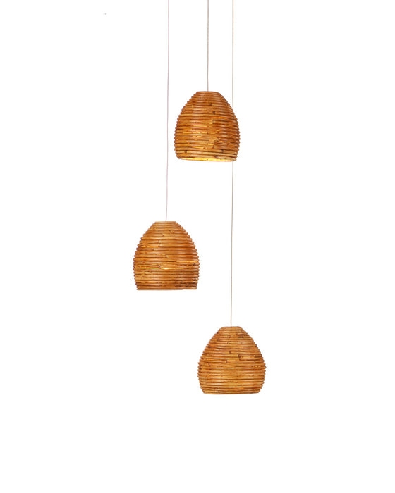 Beehive 3-Light Round Multi-Drop Pendant